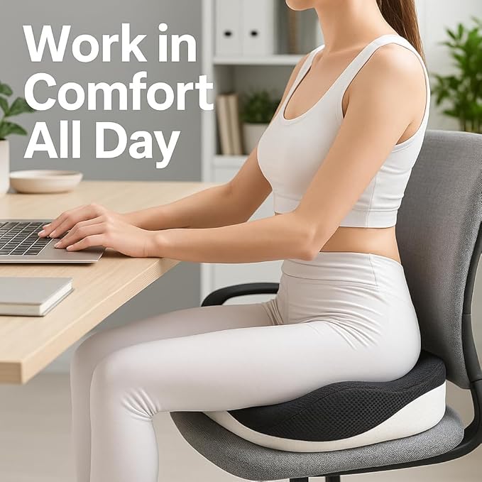 Seat Cushion for Office Chair Orthopedic Memory Foam Coccyx Support Pad Sciatica Pain Relief Tailbone Back Comfort Posture Alignment Pressure Massage Home Car Work” Gray