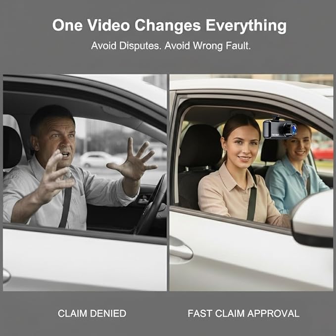 3 Channel Dash Cam Front and Rear, 1080P Dash Camera for Cars, Dashcam Three Way Triple Car Camera with IR Night Vision, Loop Recording, G-Sensor, HDR, 24 Hours Recording