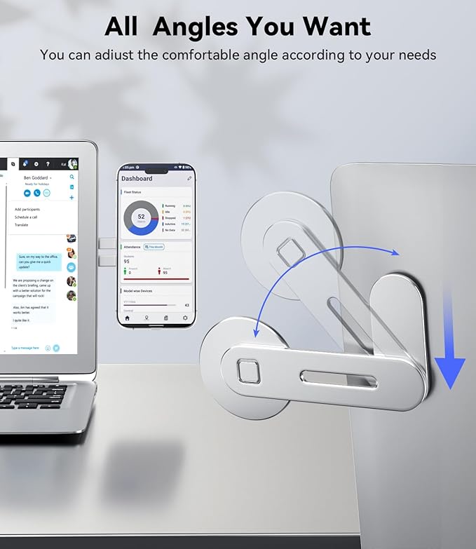 CloudValley Magnetic Phone Holder for Laptop Designed for iPhone 17/16/15/14/13/12 MagSafe, Adjustable Phone Monitor Side Mount, Slim Portable Foldable Computer Expansion Bracket, Silver