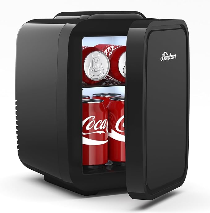 BEICHEN Mini Fridge, 4 Liter/6 Can Portable Refrigerator for Bedroom Office Dorm Car– Fast Cooling, Low Noise, 100-125V AC/5-12V USB Small Compact Refrigerator for Skincare, Food, Drinks(Black)