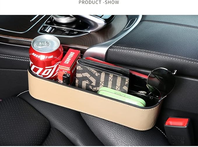 JEYODA Car Seat Gap Filler Organizer, Car Organizer Front Seat, Pack Auto Console Side Storage Box with Cup Holders，Car Organizers and Storage for Holding Phone, Sunglasses, Wallet 1PC(beige)