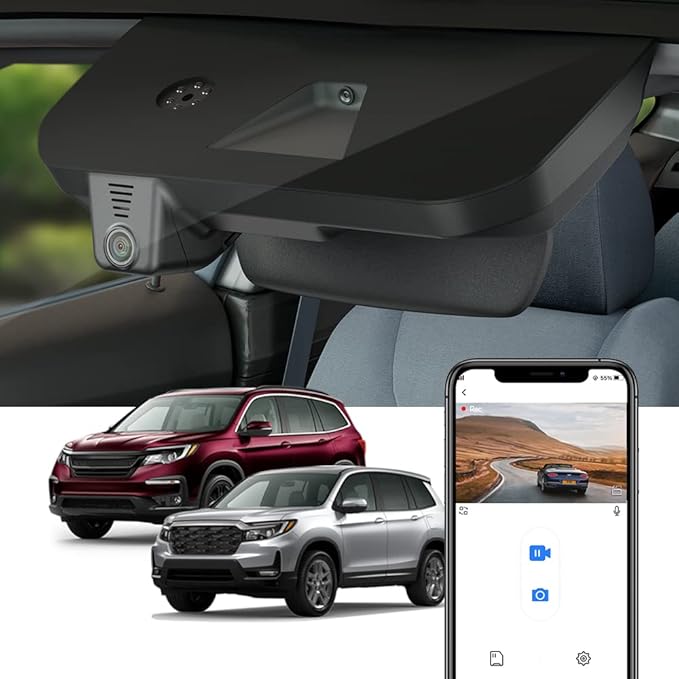 Fitcamx 4K Dash Cam Suitable for Honda Pilot 2016-2022 & Passport 2019-2025 Touring EX LX Elite Sport EXL (DZ-0337), OEM Look, UHD 2160P Video, WiFi & APP, Loop Recording, G-Sensor, Plug&Play, 64GB