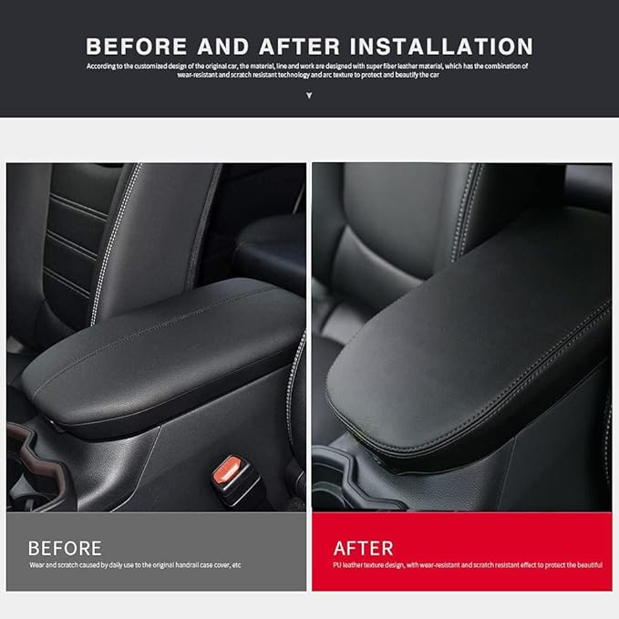 INTGET Center Console Armrest Cover for 2025 Toyota RAV4 Accessories 2024 2023 2022 2021 2020 2019 Leather Middle Console Lid Cover Pad Protector Elbow Arm Rest Covering Car(Black)