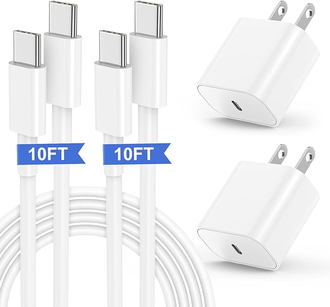 iPhone 17 16 15 Fast Charger and 10ft Type C to C Cable Cord Long, USB C Charging Block for Apple iPhone 17 Pro Max/17 Air/16 Pro/15 Plus,iPad 12.9/11 inch/4/3/Mini,Wall Plug Power Adapter Cube Brick