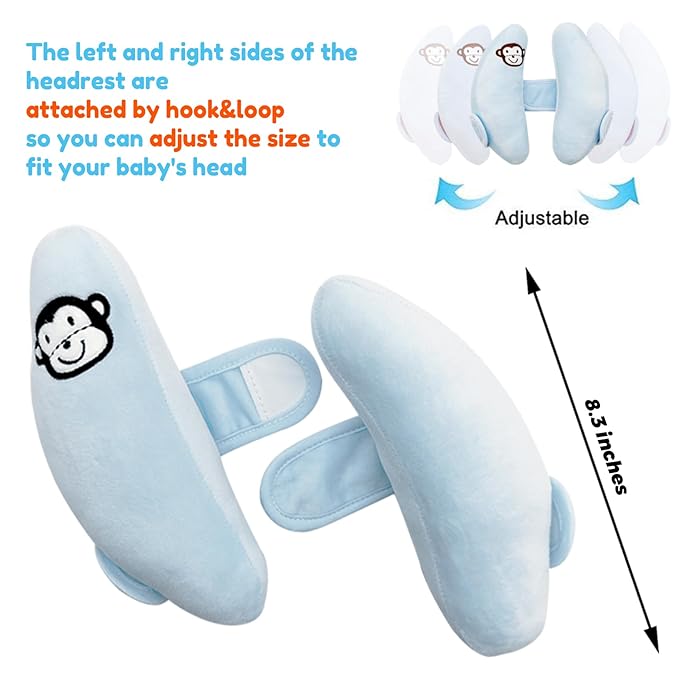 Adjustable Baby Head Neck Support Pillow,Baby Travel Pillow Cushion for Car Seat,Stroller Headrest Pillow for Infants,Head and Neck Support Pillow for Pushchair,Blue