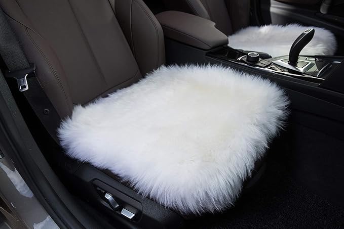 Winter Warmth: Universal Sheepskin Seat Cushion Cover - Natural Wool, for Cars, Trucks, SUVs & Vans - Cozy & Stylish Driving Companion Front White