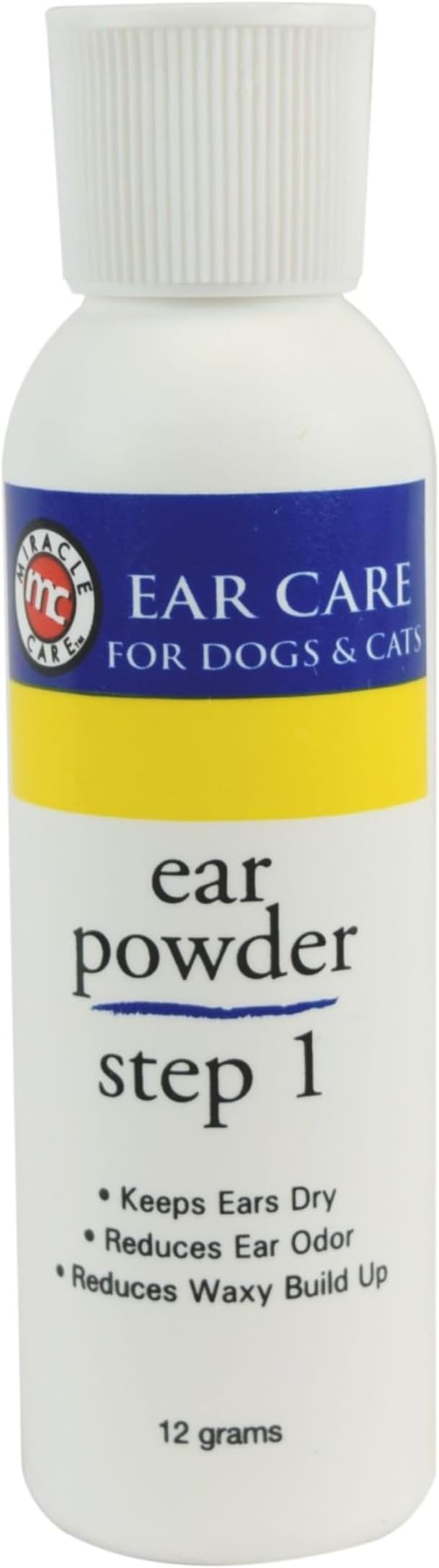 Miracle Care Ear Powder for Dogs and Cats, 12 Grams, Aids Hair Removal from Ear Canal, Keeps Ears Dry, Reduces Odor and Waxy Build Up