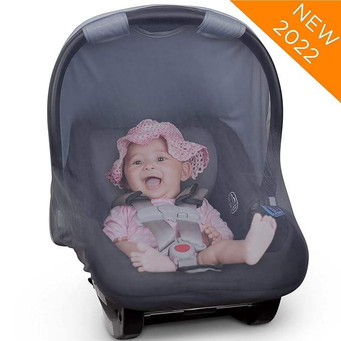liuliuby Summer Baby Car Seat Cover | 2-in-1 Breathable Carseat Sun Shade & Mosquito Net | UV Protection Lightweight Canopy Covers for Infant Girls | Bug Net Mesh for Warm Weather (Pink)