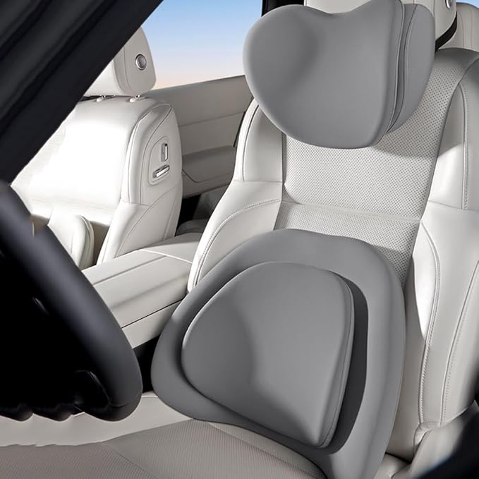 Car Headrest Lumbar Support Cushion for VW Golf VIII VI V IV III II I Mk 8 7 6 5 4 3 R GTE/GTI/GTD/Clubsport 45, Memory Foam Relieve Fatigue Breathable Car Seat Neck Pillow,Grey-Set
