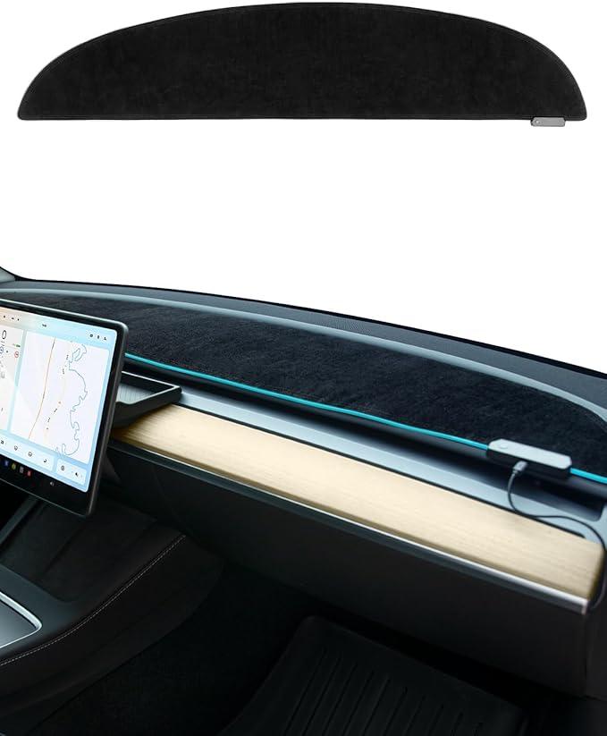 EVDANCE 2025 Upgrade Tesla Model 3/Y Accessories Dashboard Cover, LED Ambient Lighting Anti - Glare Sun Protection Dash Mat for Model 3 Y 2016-2024 [No Fit 2025 Y Juniper], Interior Tesla Accessories