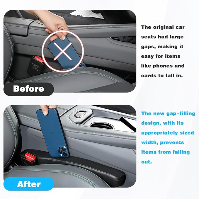 2PCS Car Seat Gap Filler, Microfibre Leather Vehicle Gap Stopper to Fill Between Seat & Console Organizer, Automotive Interior Accessories, Universal for SUV Sedan Truck (Beige)