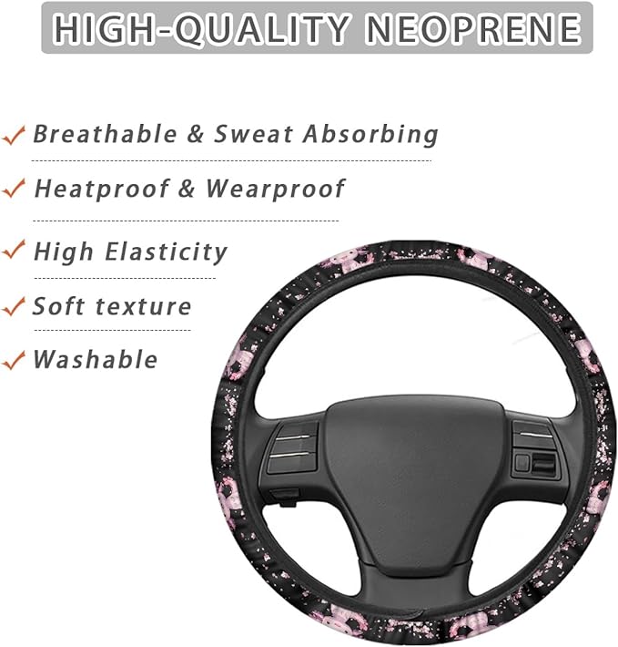 AFPANQZ Cartoon Axolotl Cherry Blossom Car Steering Wheel Cover Non-Slip Rubber Steering Wheel Covers Warm Breathable Steering Wheel Covers Sweat Absorption Car Steering Wheel Covers 15 Inches Pink