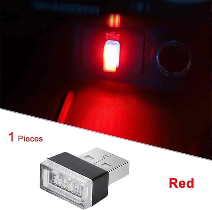 1/4/10 PCS USB LED Light Car Interior Styling Atmosphere Decorative Lamps Mini Universal Portable Ambient Lighting Kit Red Bule(4 PCS_Red)
