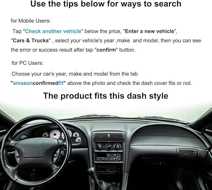 Yiz Dash Cover Mat for Ford Mustang Dashboard Pad Carpet (Dark Gray) J136