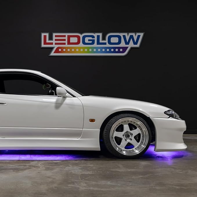 LEDGlow 4pc Purple Flexible Car Slimline LED Underbody Underglow Accent Neon Lighting Kit - 4 Unique Patterns - Water Resistant, Low Profile Tubes - Includes Control Box & Remote