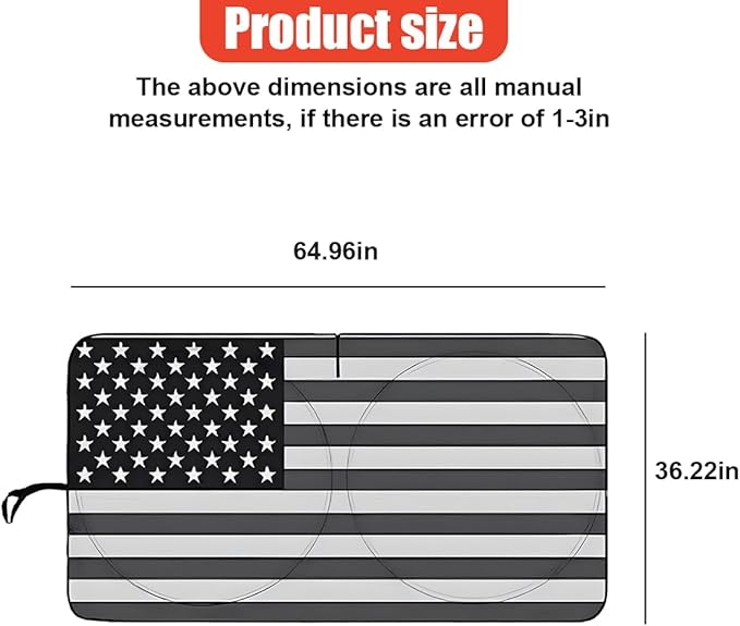 American Flag Car Windshield Sun Shade, Foldable Car Front Window Sunshade for Cars SUV Truck, Auto Interior Sun Protection Cover, Blocks UV Rays & Keeps Your Vehicle Cool (Black, XL)