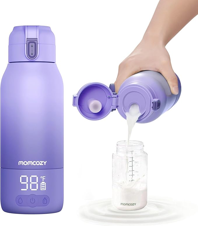 Momcozy Portable Bottle Warmer for Travel – Dual Heating Modes for Breast Milk & Water, Portable Milk Warmer with Fast Heating & Long Battery Life, 17 Ounces Large Capacity, Purple