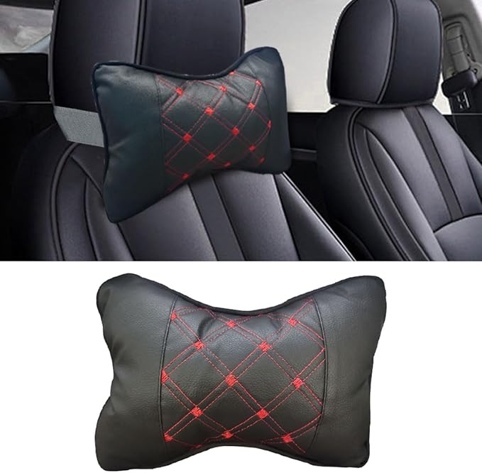 1PCS Car Neck Pillow, Breathable Car Head Neck Rest Cushion, Soft Pillow for Relieving Stiffness, Comfort Car Seat Neck Support Pillow (Black/Red)