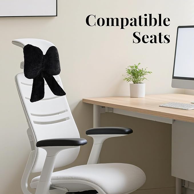 2 Pack Bow Car Headrest Pillows Plush Car Neck Pillows for Travel Driving Office Chair Head Support Cushions, Also Cute Car Decor Accessories (Black)