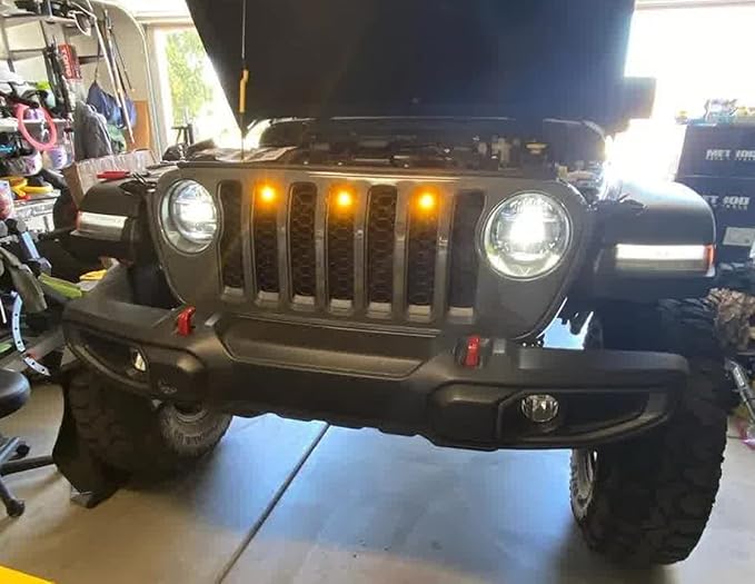 iJDMTOY 3pc Set Pre-Runner Style 12-SMD Amber Yellow LED Grille Clearance Light Kit Compatible with Jeep Wrangler JL or Gladiator JT
