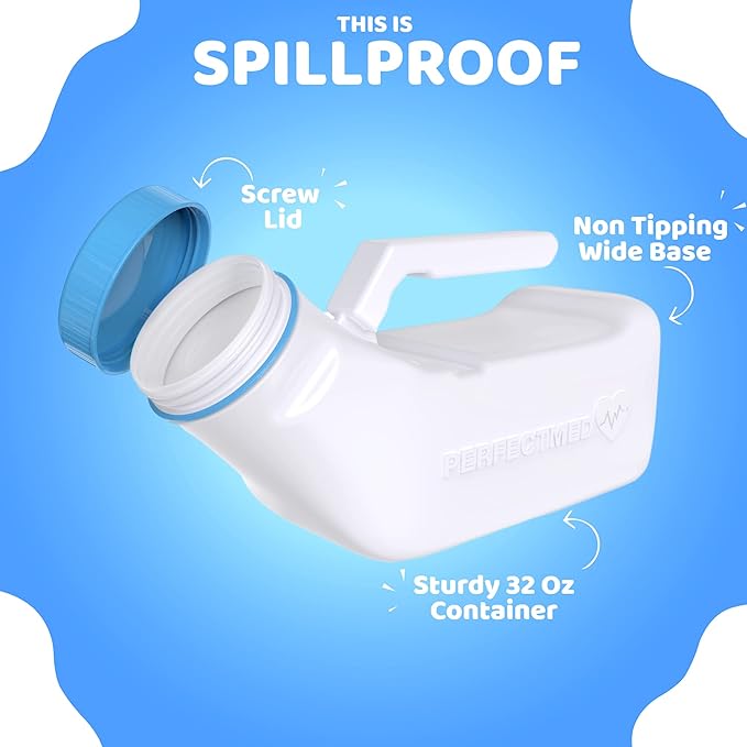 Female Urinal Spill Proof 32 oz (2 Pack)- Urinal for Women & Men - Pee Funnel - Unisex Bed Pan - Portable Urinals for Women - Sturdy Female Urination Device for Car Travel, Road Trip Essentials