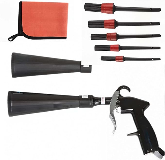 RAINPOT Saker Car Dry Cleaning Tool,60-160 PSI Compressed Air Tool for Auto Interior Cleaning, Pneumatic Duster Tool with Fine Nozzle for Vents, Crevices, and Dashboards (2 Set Nozzle)