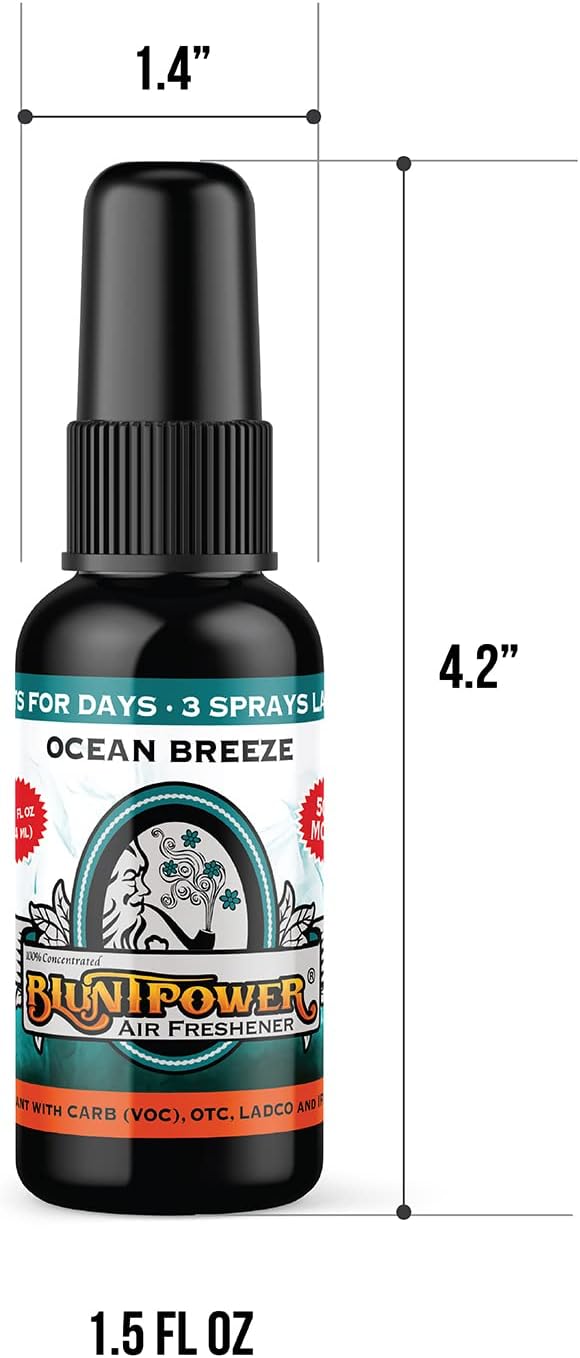 BluntPower (Ocean Breeze, 1 Pack) Concentrated Air Freshener for Room and Car Spray - Oil-Based Diffuser Spray Bottle - Long-Lasting Bathroom Spray, Car Freshener, & Odor Eliminator Spray