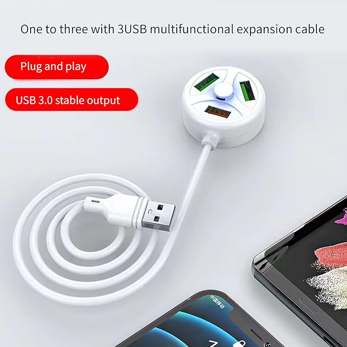 Compact USB Charging Hub USB2.0 Three Port Expander Hub Dock Suitable for Car Chargers Power Banks USB Accessory
