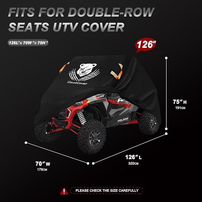 UTV Cover 2 Seater Waterproof Outdoor,Side by Side ATV Covers,Durable Anti-UV All Weather Protection, Compatible with Polaris Ranger General Can-am Defender Pioneer SXS Kawasaki Storage,126"x70"x75"