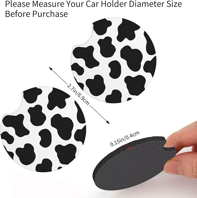 Cow Print Steering Wheel Cover - Cattle Print Steering Wheel Cover Anti-Slip Breathable Universal for with 2 Pieces Car Coasters Suitable for Men Women