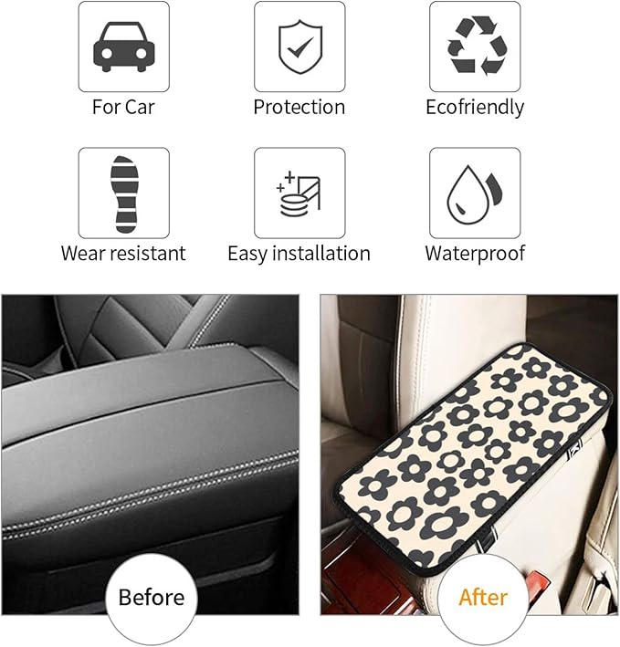 Vintage Groovy Flowers Auto Center Console Cover Pad Car Armrest Seat Box Cover Cushion Universal for Most Vehicle SUV Truck Car Accessories Decor