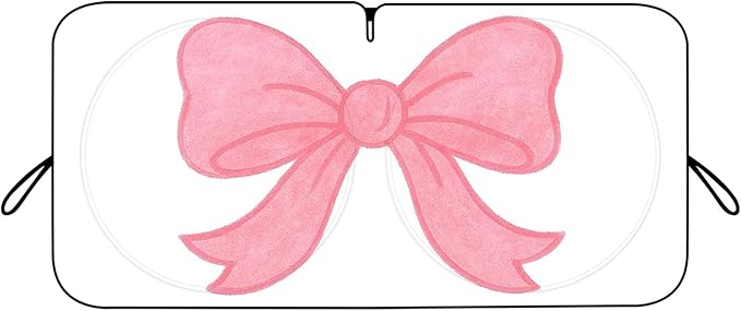Car Windshield Sun Shade, Car Sun Shade Cute Bow Visor for CarWindshield, Wear-Resistant Black Tape, Foldable 59'x27.5'/63''x31.5''