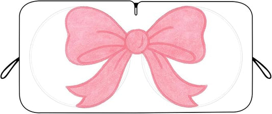 Car Windshield Sun Shade, Car Sun Shade Cute Bow Visor for CarWindshield, Wear-Resistant Black Tape, Foldable 59'x27.5'/63''x31.5''