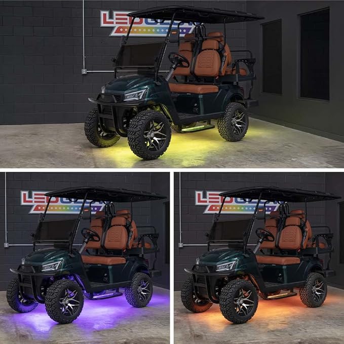 LEDGlow 4pc Million Color LED 4-Seater Golf Cart Underglow Accent Neon Lighting Kit Fits EZGO, Yamaha, Club Car, ICON, Evolution, Tomblerin, Star EV - for 12-Volt Battery - Water Resistant Flex Tubes