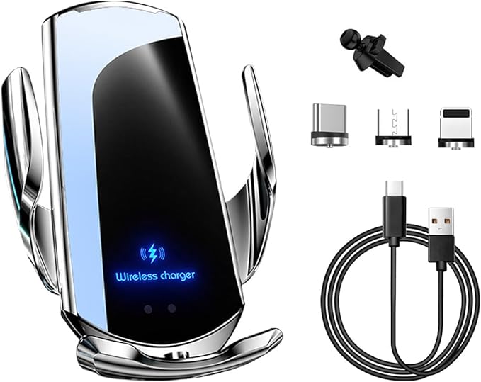 Ohleats Wireless Car Charger Mount, 15W Automotive Electric Wireless Charger Holder, Car Air Vent Mount Bracket Fast Charging for Most Smartphone, Universal Car Accessories (Silver)