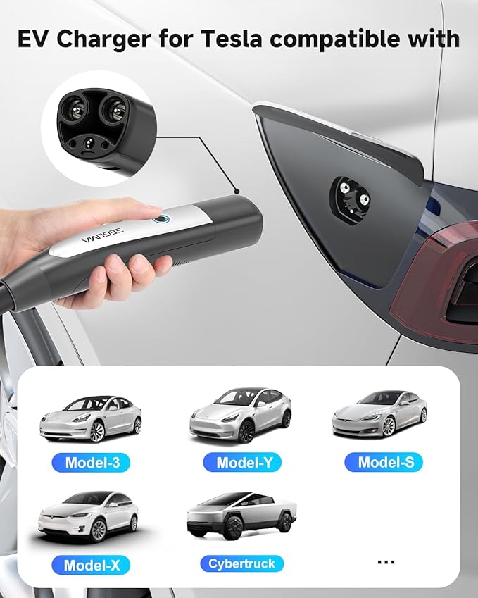 Portable Level 1/2 EV Charger for Tesla, 16Amp NACS Car Charger with 110V-240V, 25FT Extension Cable, NEMA 6-20 Plug, NEMA 5-15 Adapter, Home Mobile Wall Connector EV Charging Station for Tesla Cars