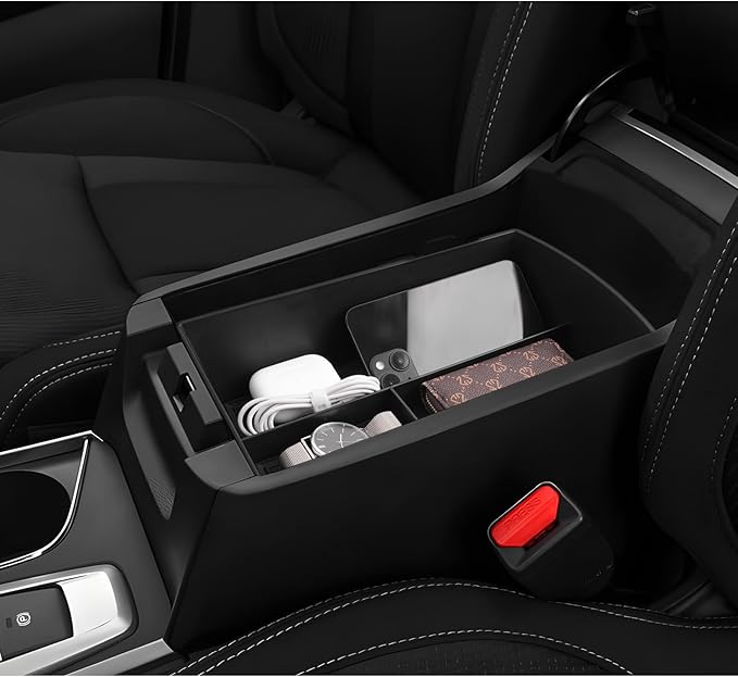 LUWU Center Console Organizer Compatible with Subaru Ascent 2019-2026 Accessories Armrest Console Secondary Storage Box Insert Tray ABS Material Interior Storage Box with Coin Holder Black
