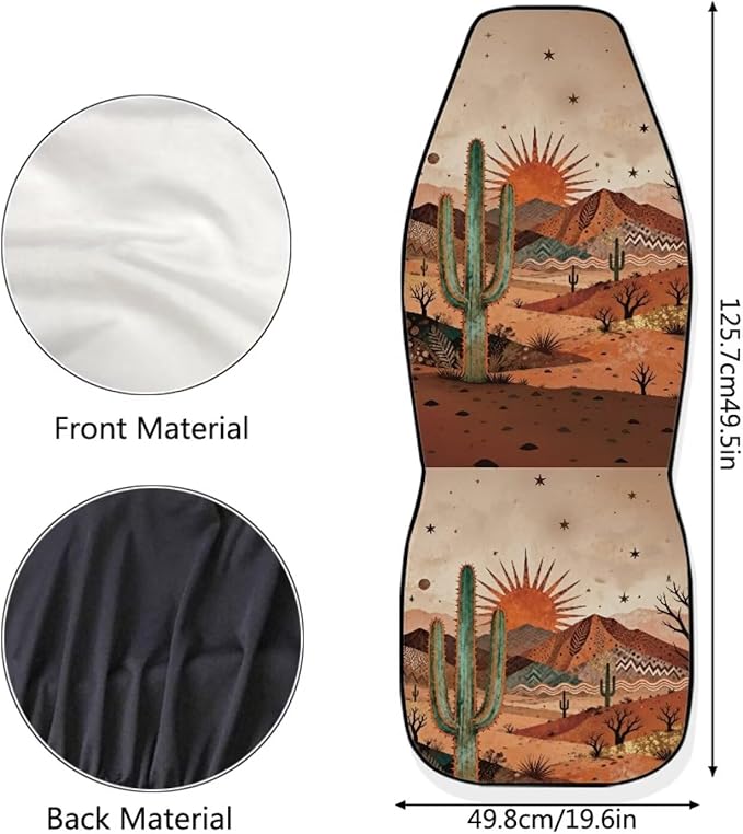 BIGCARJOB Desert Cactus Car Seat Cover Full Set Universal Car Interior Accessories Set Women Auto Interior Seat Protector Saddle Blanket