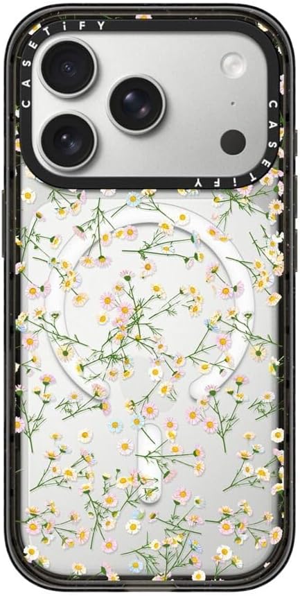 CASETiFY Impact iPhone 17 Pro Case [Slim/Compatible with Magsafe / 8.2 ft. 4X Military Grade Drop Protection] - Pressed Flowers Dainty - Clear Black