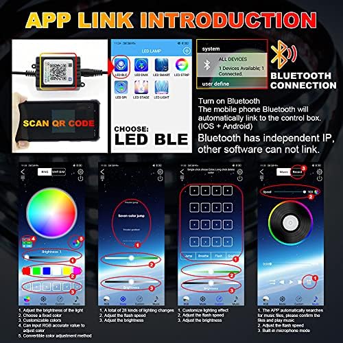 Dream Color Underglow Lights, Exterior LED Light Kits 4pcs (2 x 59inch+2 x 35inch) With App Control, Sync to Music for Cars, SUVs, Trucks - DC12V