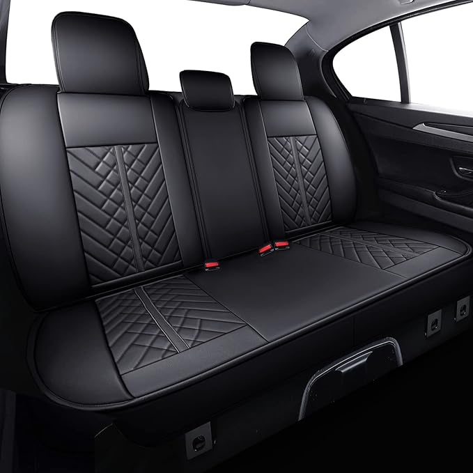 Tomatoman Tacoma Car Rear Seat Covers 2005-2025 2026 Access Double Extended Cab TRD Sport Offroad Limited SR5 V6 Truck with Waterproof Faux Leather Back Cushions(Rear Seat/Black)