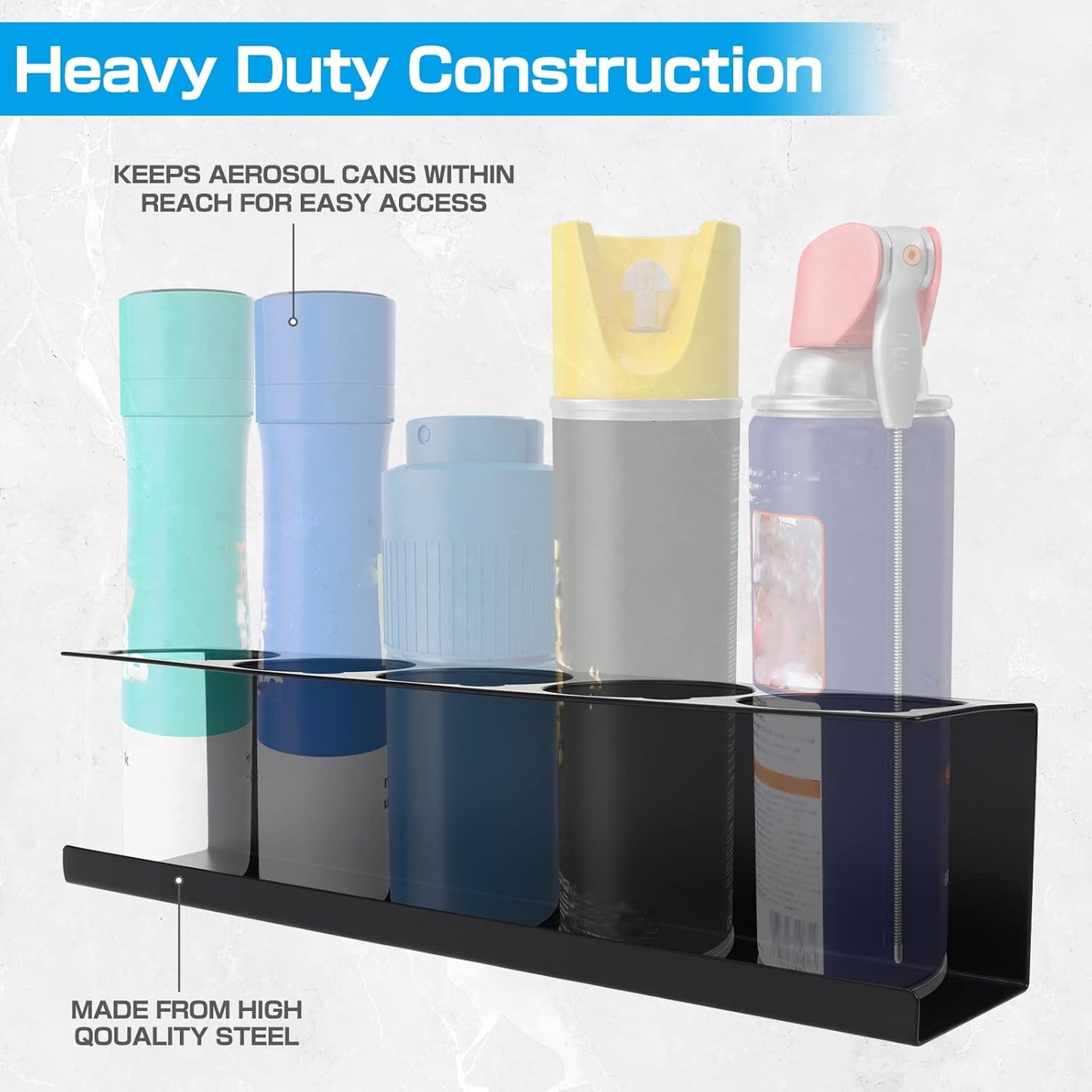 RealPlus Aerosol Spray Can Holder Rack Organizer, 5 Can Spray Bottle Holder Heavy-Duty Steel Wall Mounted for Garage and Workspace, Pack of 4