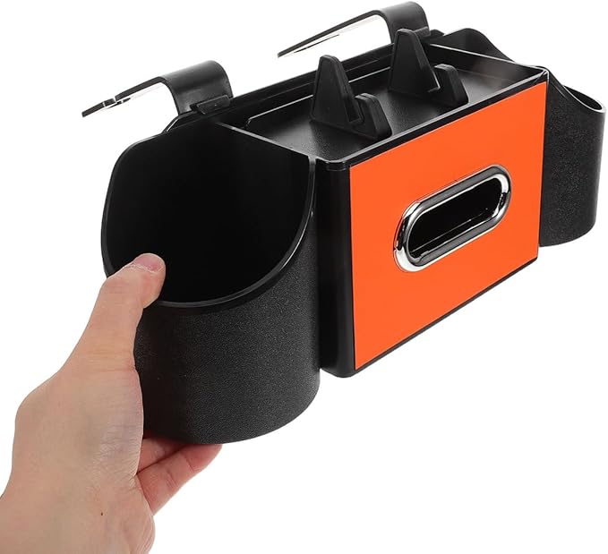 Ciieeo Car Headrest Organizer with Integrated Cup Holder and Tissue Box - Versatile Backseat Storage & Purse Hanger for Vehicle Interior Organization - Fits Most SUV & Sedans (Orange)