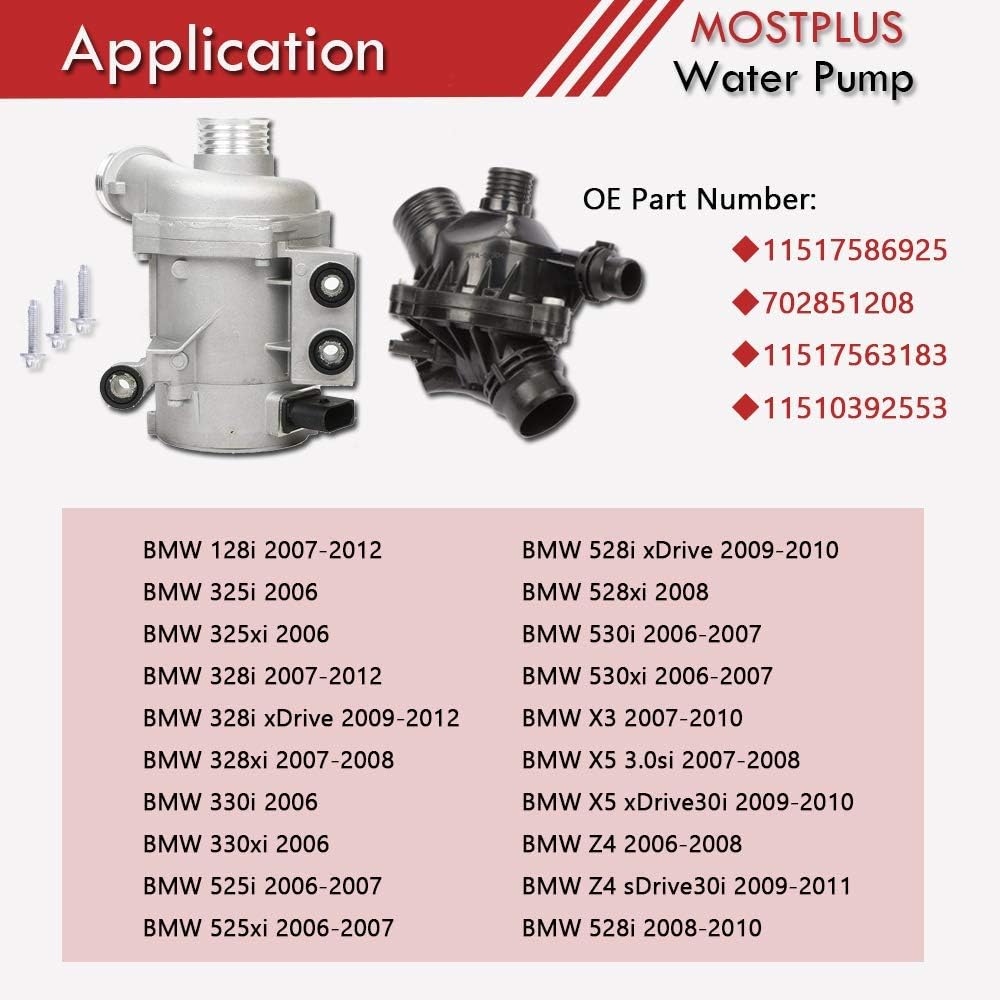 MOSTPLUS 11517563183 11517586925 Electric Engine Water Pump and Thermostat Compatible for BMW E90 X3 Z4 1 3 5 Series