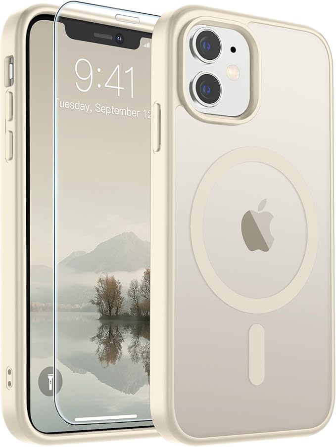 SUPFINE Magnetic for iPhone 11 Phone Case (Compatible with MagSafe) (Military Grade Drop Protection) Slim Translucent Matte Shockproof with Anti-Fingerprint Phone Case,Antique White