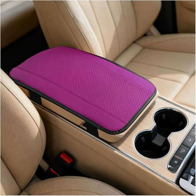 Car Center Console Cover, PU Leather Vehicle Armrest Seat Box Cover Protector, Comfortable Automotive Interior Arm Rest Cushion Pad Accessories, Universal for SUV Sedan Truck (Purple)