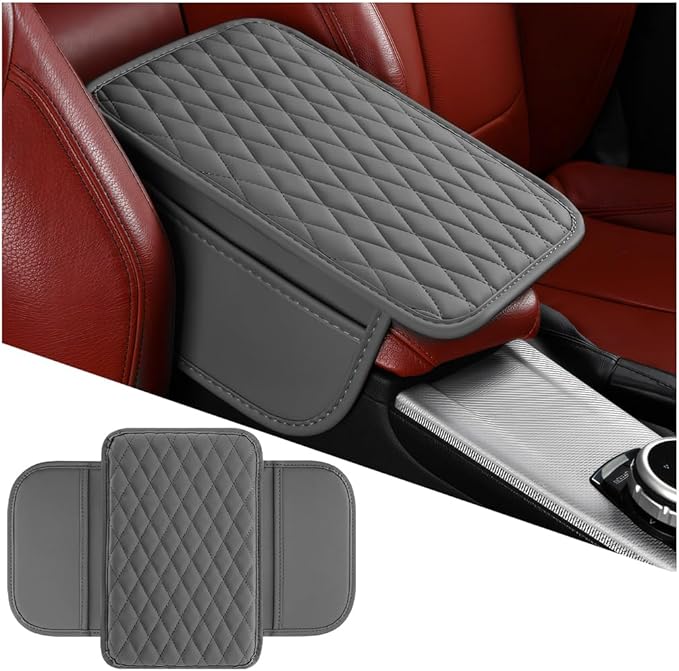 Mandark Car Center Console Cover, Microfiber Leather Vehicle Armrest Protector Cushion with 2 Storage Bags, Auto Interior Arm Rest Seat Box Pad Accessories, Universal for SUV, Sedan, Truck (Gray)