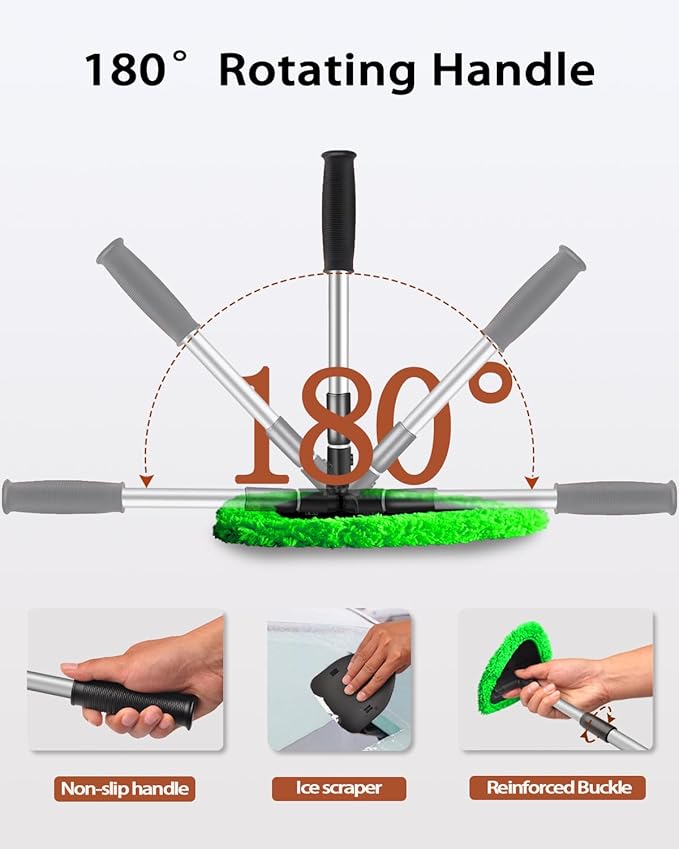 25.5” Windshield Cleaner Tool, Longer & Strong Absorbent Car Window Cleaner with 5 pcs Washable Pads and 2 pcs Spray Bottles for Car and Home Window, Green