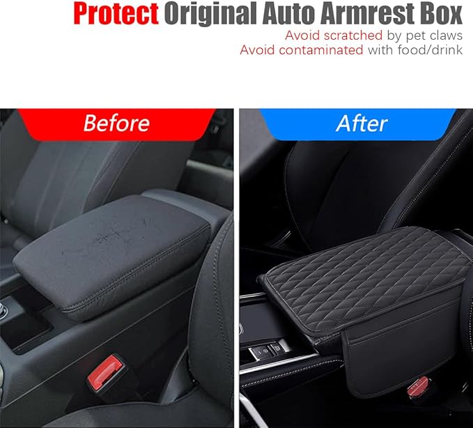 ESKONKE [Upgraded] Car Center Console Cover with 2 Storage Bags - Premium Nappa Leather Armrest Cover, Scratch & Wear Resistant, Waterproof Car Interior Accessories (Pink)