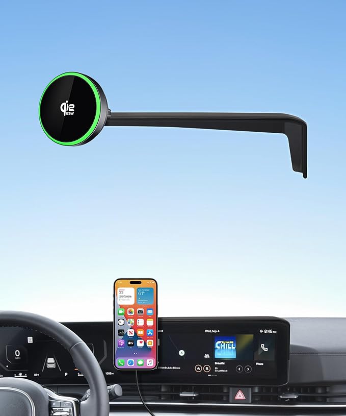 Qi2.2 Max 25W Fast Wireless Car Charger Phone Holder for 2025 2026 Kia Carnival 12.3-Inch Screen, Magnetic Phone Mount Compatible with MagSafe